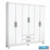 Guarda-Roupa Solteiro Áries Larg. 1.53m 6 Portas 2 Gavetas Branco Com Pés Carioca