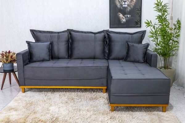 Sofá 3 Lug. Com Chaise Lado Esquerdo Milão Larg. 2.30m Veludo Cinza 814 - Molas Ensacadas