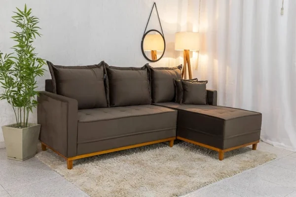 Sofá 3 Lug. Com Chaise Lado Esquerdo Milão Larg. 2.30m Veludo Marrom 815 - Molas Ensacadas