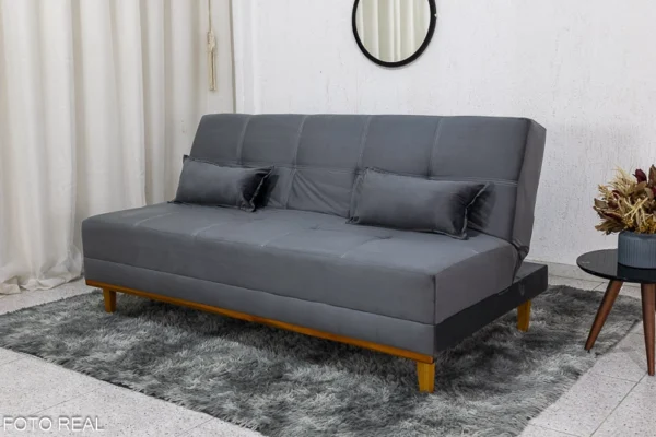 Sofá Cama Madrid larg. 1.80m Molas Bonnel Veludo Cinza 2303