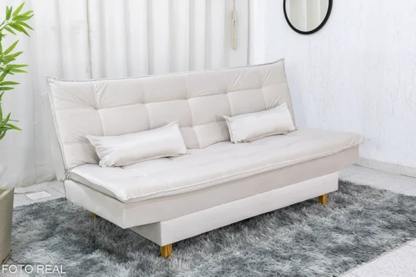 Sofá Cama Premium Larg. 1.80m Veludo Bege 2269