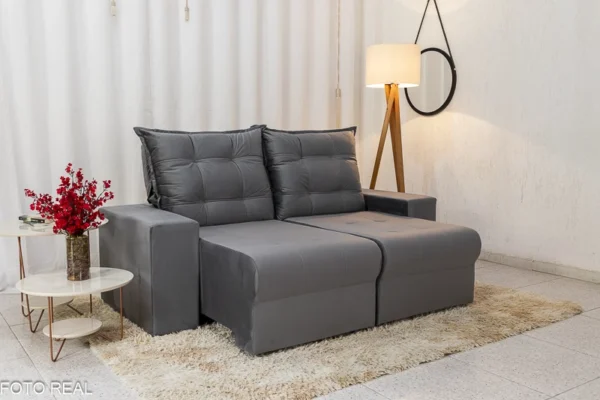 Sofá Retrátil e Reclinável Belém 1.90m Veludo Cinza 814