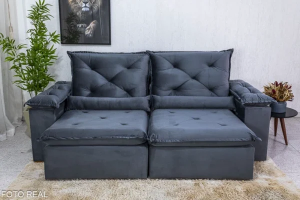 Sofá Retrátil Reclinável 2.00m Roma Veludo Cinza 20  - D28 Soft