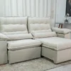 Sofá Retrátil Reclinável 2.30m Emanuelly Veludo Bege 01 - D28 Soft