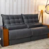 Sofá Retrátil Reclinável 2.30m Gênova Veludo Cinza 814 - Molas Ensacadas