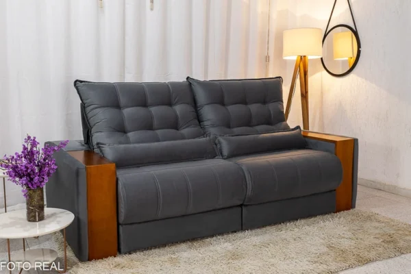 Sofá Retrátil Reclinável 2.30m Gênova Veludo Cinza 814 - Molas Ensacadas
