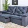 Sofá Retrátil Reclinável 2.30m Roma Veludo Cinza 20  - D28 Soft