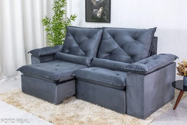 Sofá Retrátil Reclinável 2.30m Roma Veludo Cinza 20  - D28 Soft
