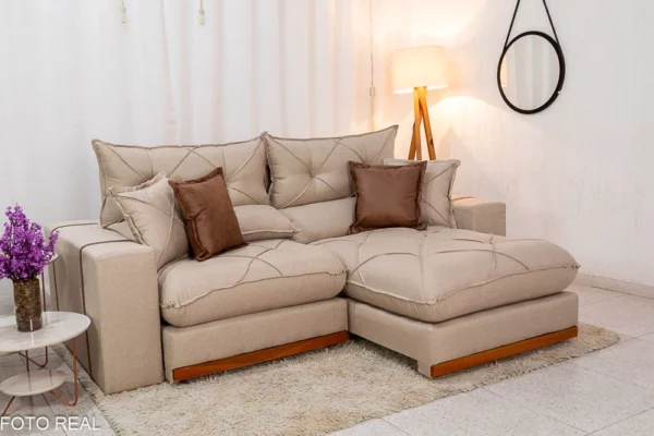 Sofá Retrátil Reclinável Gran Bello Linho Cinza Larg. 2.50m - D33 e Molas Ensacadas