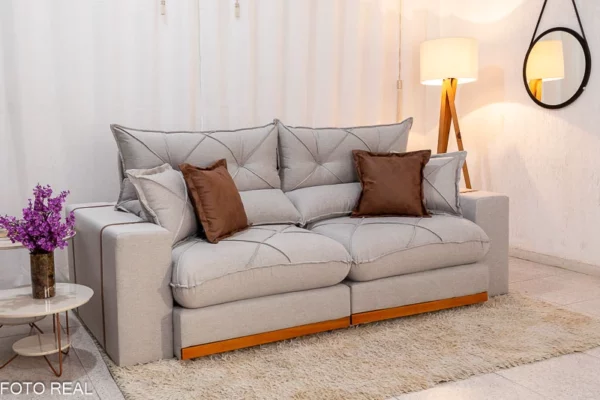 Sofá Retrátil Reclinável Gran Bello Linho Bege Larg. 2.50m - D33 e Molas Ensacadas