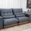 Sofá Retrátil Reclinável 2.50m Ibis Veludo Cinza 814 - D33 e Molas Ensacadas