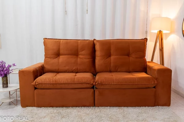 Sofá Retrátil Reclinável 2.50m Santiago Veludo Terracota 549 - Molas Ensacadas