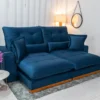 Sofá Retrátil Reclinável 2.50m Toronto Veludo Azul 4061 - Molas Ensacadas