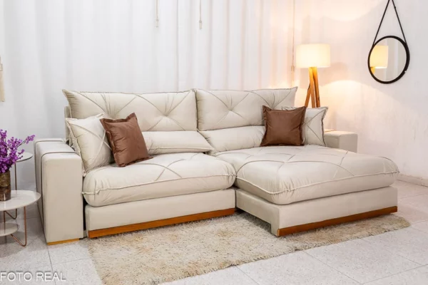 Sofá Retrátil Reclinável 2.90m Gran Bello Veludo Bege - D33 e Molas Ensacadas