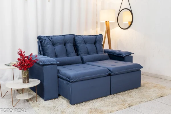 Sofá Retrátil Reclinável 3 Lug. Grécia 2.00m Veludo Azul - Sem Caixa