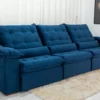 Sofá Retrátil Reclinável 3.20m Emanuelly Veludo Azul 03 - D28 Soft