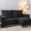 Sofá Retrátil Reclinável Barcelona 2.30m Veludo Preto 322 - D33 e Molas Ensacadas