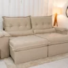 Sofá Retrátil Reclinável Califórnia 2.50m Linho 567 Bege - D28 Hiper soft