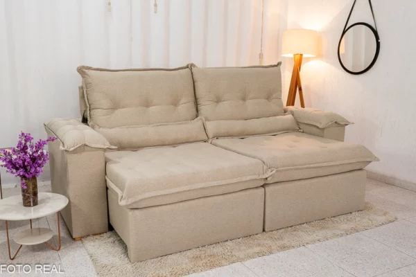 Sofá Retrátil Reclinável Califórnia 2.50m Linho 567 Bege - D28 Hiper soft