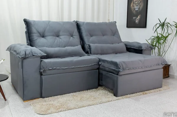 Sofá Retrátil Reclinável Califórnia 2.50m Veludo 526 Cinza - D28 Hiper soft