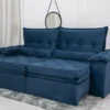 Sofá Retrátil Reclinável Califórnia 2.50m Veludo Azul 529 - D28 Hiper soft