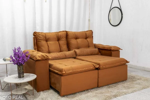 Sofá Retrátil Reclinável Grécia 2.00m Veludo Terracota - Sem Caixa