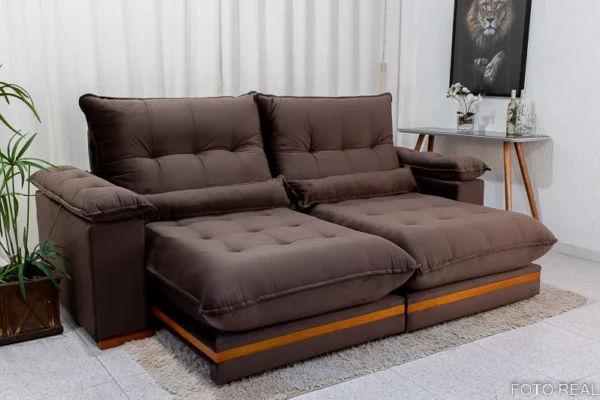 Sofá Retrátil Reclinável Ibis 2.30m Veludo Marrom 815 - D33 e Molas Ensacadas