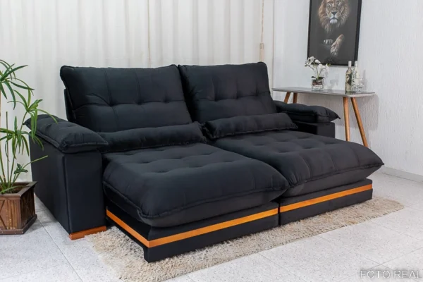 Sofá Retrátil Reclinável Ibis 2.30m Veludo Preto 820 - D33 e Molas Ensacadas