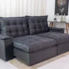 Sofá Retrátil Reclinável Atenas 2.30m Veludo Cinza 814 - D33 e Molas Ensacadas