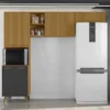 Armário Cozinha Olinda Ripado 3D 3 Peças Paneleiro + Aéreo 1.05m + Aéreo de Geladeira Freijó/Grafite Poliman