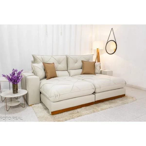 Sofá Retrátil Reclinável 2.30m Gran Bello Veludo Bege - D33 e Molas Ensacadas