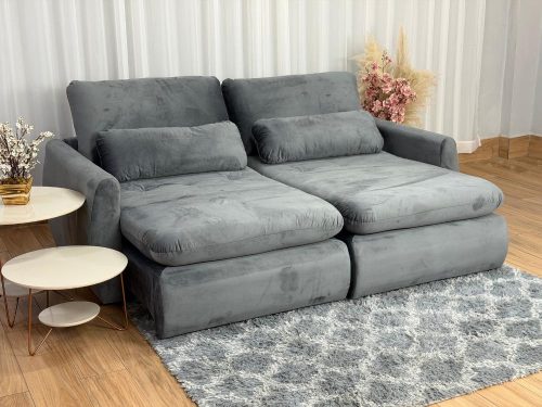 Sofá Cama Retrátil Reclinável Amaranto 1.90m Mod.80 – Cinza Veludo