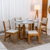 Mesa de Jantar Noor Mel 120x80 Tampo Off + 4 Cadeiras Sol Linho Bronze Bege - Viero