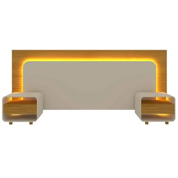 Cabeceira Innova Casal Queen King com 2 Mesas de Cabeceira e Led Gelius