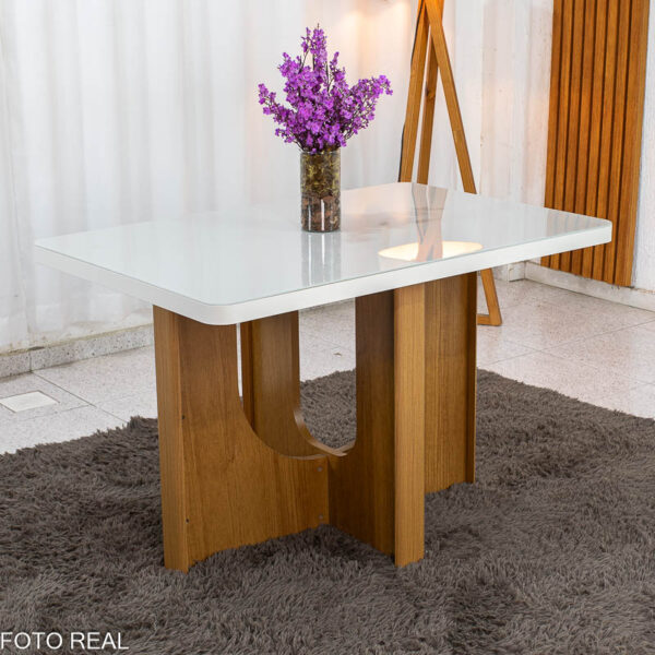 Base Mesa de Jantar Dora 120x80 Vidro Off Base MDF Cinamomo - Valdemóveis