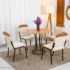 Mesa de Jantar Malta Tampo Redondo 90x90 Naturale Base Ônix Preto Fosco + 4 Cadeiras Malta Linho Bege - Tubo Minas