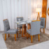 Mesa de Jantar Bali 120x80 Vidro Off Base Madeira + 4 Cadeiras Londres Linho Cinza Minas Plac - Entregue Montada