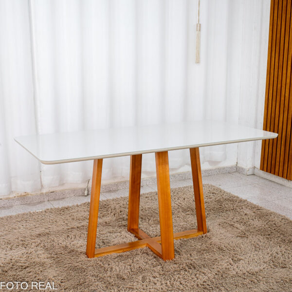 Base Mesa de Jantar Bali 160x80 Vidro Off Base Madeira Minas Plac - Entregue Montada