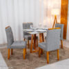 Mesa de Jantar Bali 90x90 Vidro Off Base Madeira + 4 Cadeiras Londres Linho Cinza Minas Plac - Entregue Montada