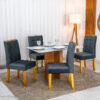 Mesa de Jantar Moscou 120x80 Vidro Off Base Cinamomo + 4 Cadeiras Londres Veludo Chumbo Minas Plac - Entregue Montada