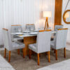 Mesa de Jantar Moscou 160x80 Vidro Off Base Cinamomo + 6 Cadeiras Londres Linho Prata Minas Plac - Entregue Montada