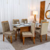 Mesa de Jantar Moscou 160x80 Vidro Off Base Cinamomo + 6 Cadeiras Londres Veludo Avelã Minas Plac - Entregue Montada