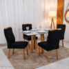 Mesa de Jantar Pedro 120x80 Vidro Off Base Madeira + 4 Cadeiras Lisboa Veludo Preto 504 Art Assento - Entregue Montada