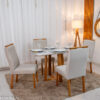 Mesa de Jantar Pedro 120x80 Vidro Off Base Madeira + 4 Cadeiras Lisboa Veludo Bege 512 Art Assento - Entregue Montada