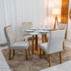 Mesa de Jantar Pedro 90x90 Vidro Off Base Madeira + 4 Cadeiras Lisboa Veludo Bege 512 Art Assento - Entregue Montada