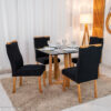 Mesa de Jantar Pedro 90x90 Vidro Preto Base Madeira + 4 Cadeiras Lisboa Veludo Preto 504 Art Assento - Entregue Montada