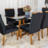 Mesa de Jantar Pedro 160x80 Mel Vidro Preto + 6 Cadeiras Lisboa Veludo Preto 504 Art Assento - Entregue Montada