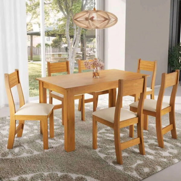 Mesa de Jantar Fucsia Mel 136x75 + 6 Cadeiras Brisa Veludo Marfim - Viero