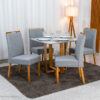 Mesa Tóquio 90x90 Vidro Off Base Madeira + 4 Cadeiras Gabi Linho Cinza Estrutura Madeira Bom Lar - Entregue Montada