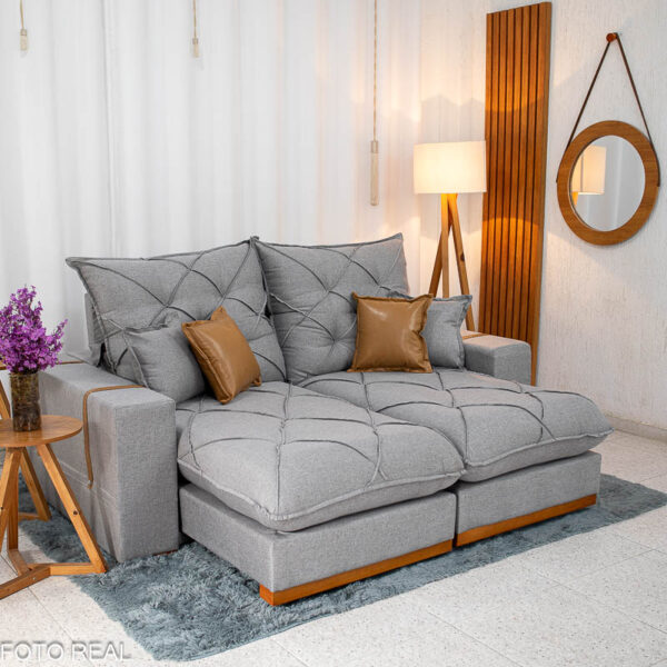 Sofá Retrátil Reclinável Malibu 2,10m Linho Cinza 1008 - D33 e Molas Ensacadas